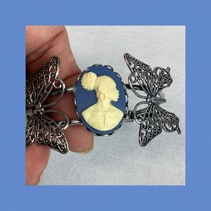 Elegant Silver and Blue Cameo Bracelet